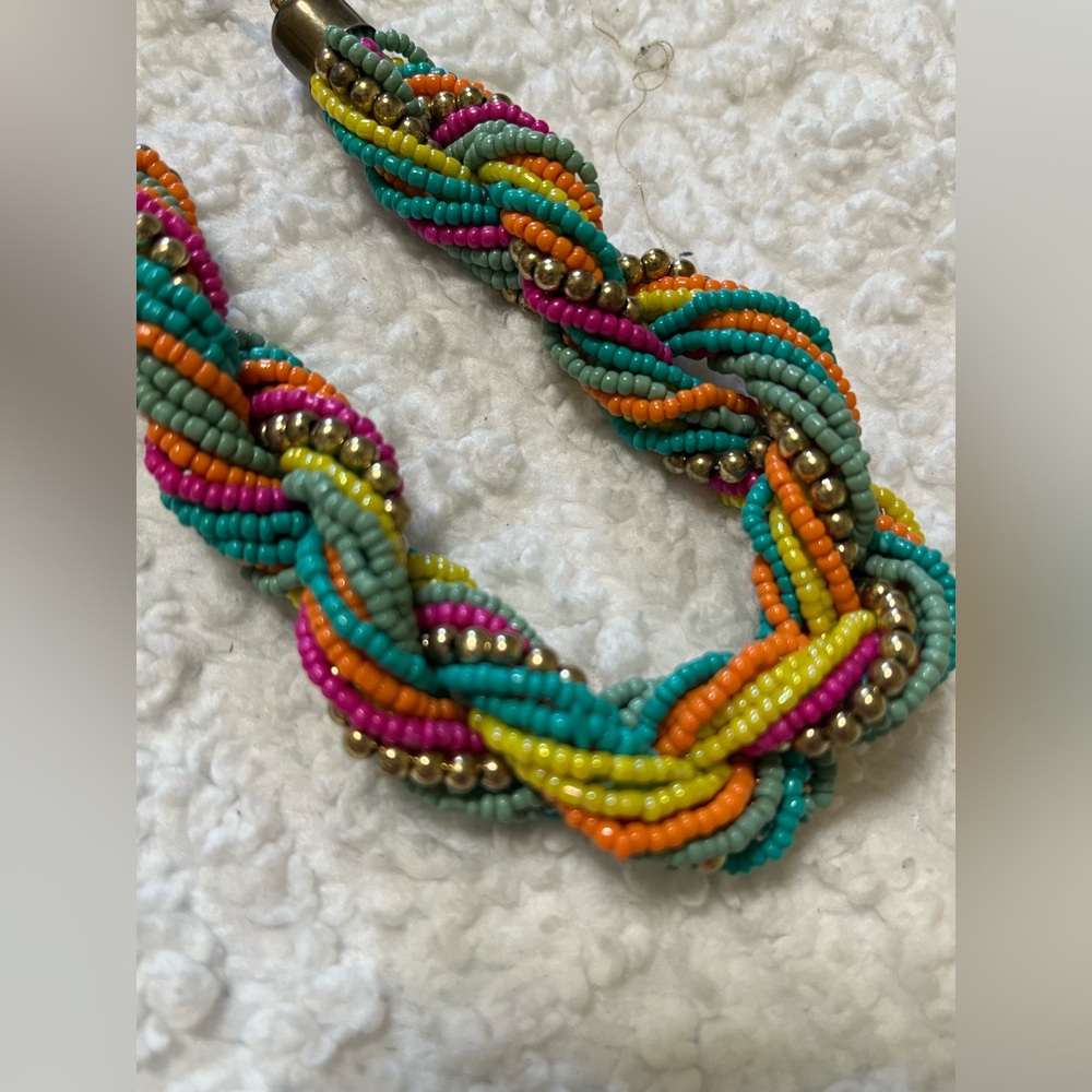 Multicolor Braided Bead Necklace with Gold Accents